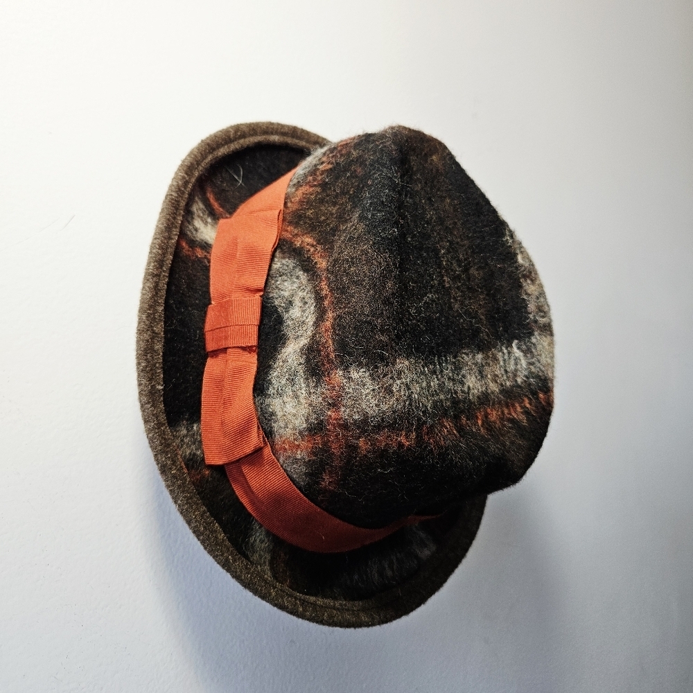 Raffaello Bettini Wool Plaid Hat 23" Made In Italy